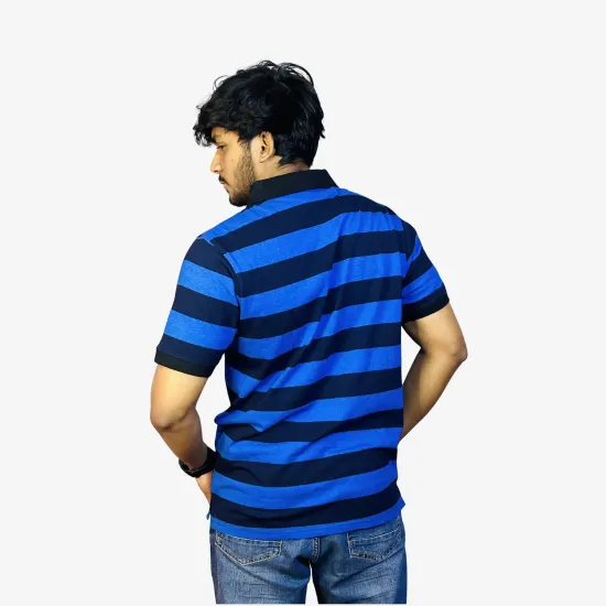 Men's Bold Blue & Black Stripe Polo Shirt | Soft Cotton Comfort Fit
